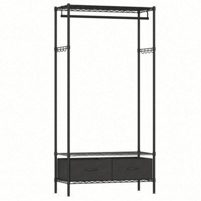 Clothes Rack, Heavy-Duty Garment Rack, Clothing Rack with Mesh Shelf, 2 ...