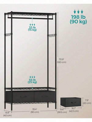 Clothes Rack, Heavy-Duty Garment Rack, Clothing Rack with Mesh Shelf, 2 ...