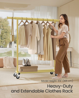 Clothes Rack on Wheels, Heavy Duty Clothes Rail,with Extendable Hanging ...