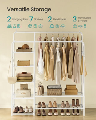 Clothes Rack, Open Wardrobe, Metal Coat Rack with 7 Shelves, Hanging ...
