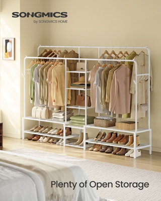 CLOTHES RACK, OPEN WARDROBE, METAL COAT RACK WITH 9 SHELVES, HANGING ...