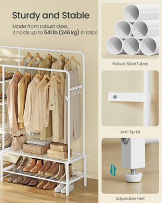 CLOTHES RACK, OPEN WARDROBE, METAL COAT RACK WITH 9 SHELVES, HANGING ...