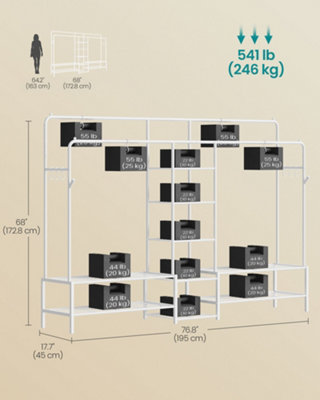 CLOTHES RACK, OPEN WARDROBE, METAL COAT RACK WITH 9 SHELVES, HANGING ...
