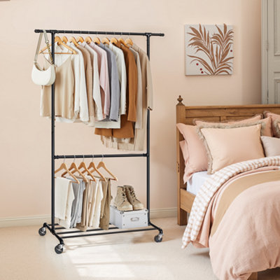 Clothes Rack, Rolling Clothing Rack, Adjustable Middle Rail, with Shelf ...