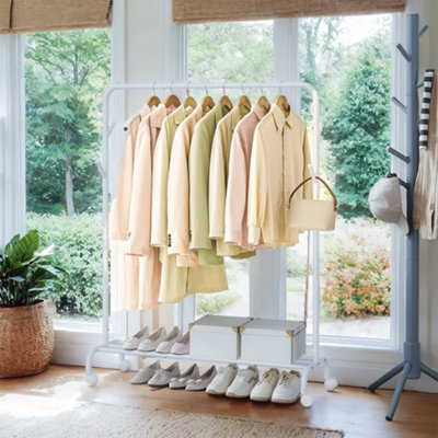 Clothes Rack, Single-Rod Clothing Rack with Wheels, Heavy-Duty Garment ...