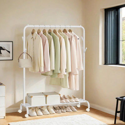 Clothes Rack, Single-Rod Clothing Rack with Wheels, Heavy-Duty Garment ...