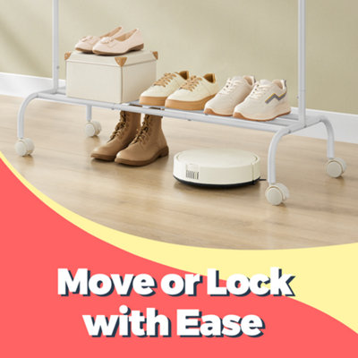 Clothes Rack, Single-Rod Clothing Rack with Wheels, Heavy-Duty Garment ...