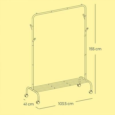 Clothes Rack, Single-Rod Clothing Rack with Wheels, Heavy-Duty Garment ...