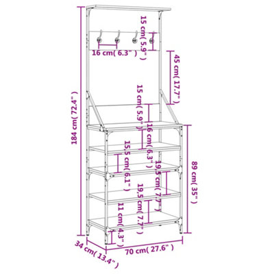 Clothes Rack with Shoe Storage Brown Oak 70x34x184 cm