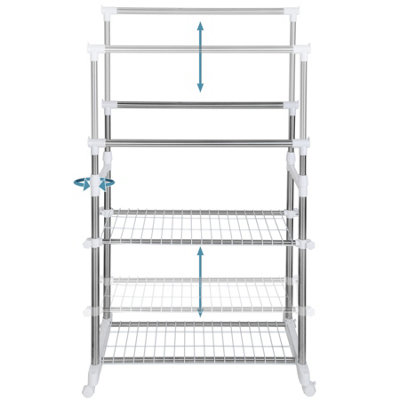 Clothes Rail - 2 infinitely height-adjustable poles, 2 wire shelves - grey