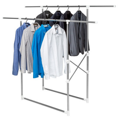 Clothes Rail - foldable, 2 infinitely height-adjustable poles - grey