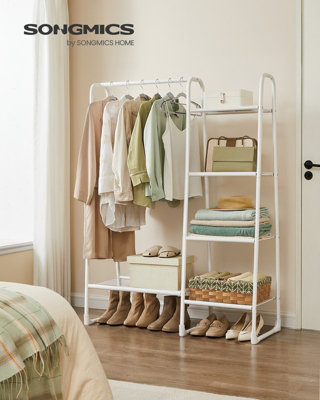 Clothes Rail, Freestanding Clothes Rack, 5 Storage Shelves, Metal Frame ...