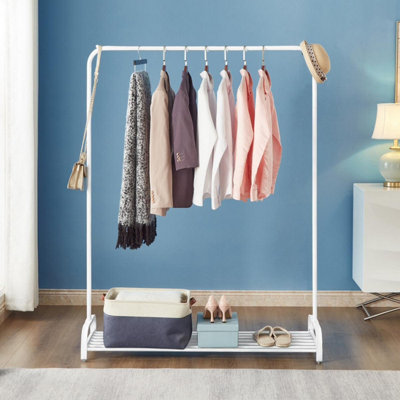 Clothes Rail Garment Rack With Shoe Storage Shelf Adjustable Feet