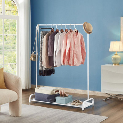 Clothes Rail Garment Rack With Shoe Storage Shelf Adjustable Feet Easy Assembly White - 3