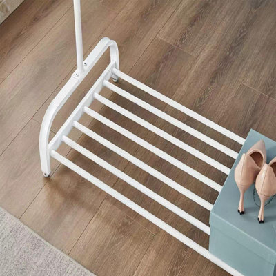 Clothes Rail Garment Rack With Shoe Storage Shelf Adjustable Feet Easy Assembly White - 4