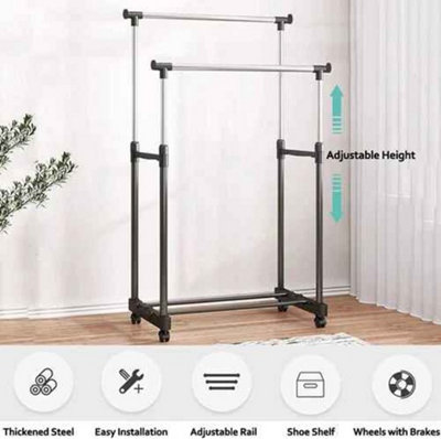 Clothes rail rack, adjustable garment hanging stand on wheels, metal ...