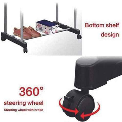 Clothes rail rack, adjustable garment hanging stand on wheels, metal ...