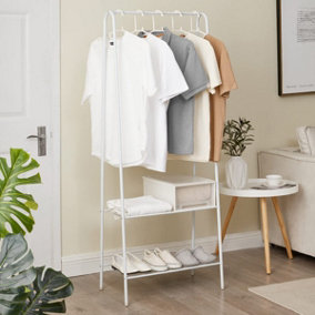 Clothes Rail Rack with Shelves - White