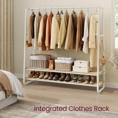 Clothing Storage Rack with Shelves, Garment Rail with Hooks, Bedroom ...