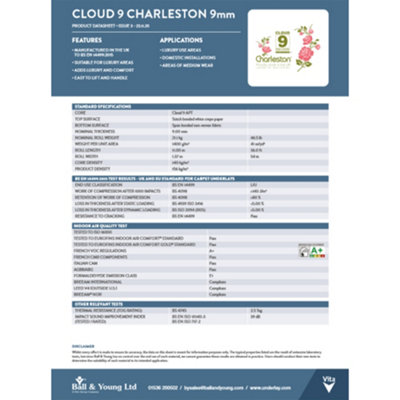 Cloud 9 Charleston 9mm Carpet Underlay