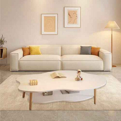 Cloud Coffee Table Wood Composite 2 Tier Living Room Tea Table, White