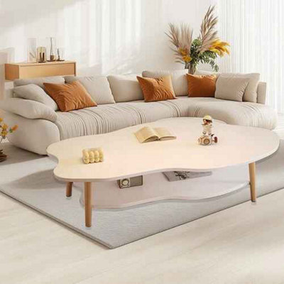 Cloud Coffee Table Wood Composite 2 Tier Living Room Tea Table, White
