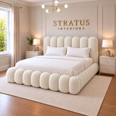 Cloud Teddy Boucle Bubble Fabric Bed Frame - Upholstered No Storage Bed ...