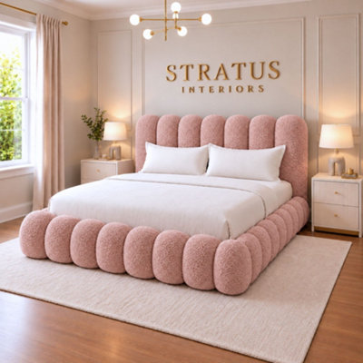 Cloud Teddy Boucle Bubble Fabric Bed Frame - Upholstered No Storage Bed ...