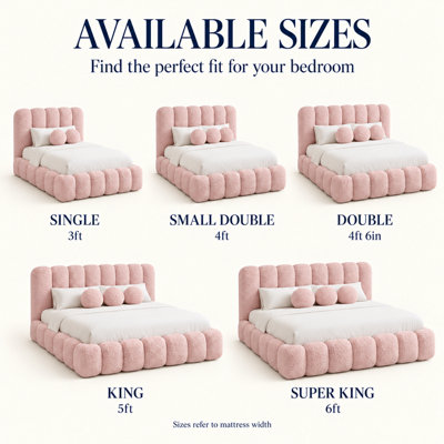 Cloud Teddy Boucle Bubble Fabric Bed Frame - Upholstered No Storage Bed ...