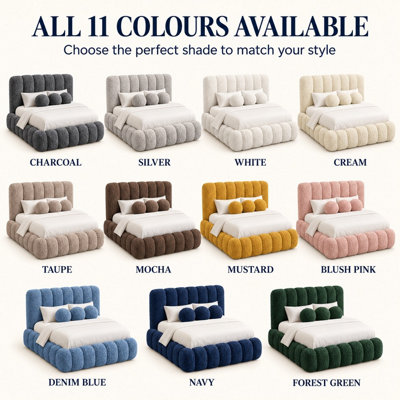 Cloud Teddy Boucle Bubble Fabric Bed Frame - Upholstered No Storage Bed ...