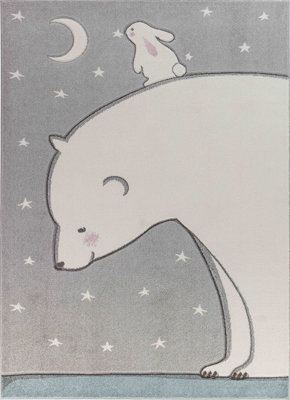 CLOUDY TEDDY Kids Modern White/Grey Bedroom Area Rug 120 x 170 cm