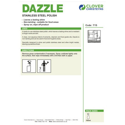 Clover Chemicals Dazzle Stainless Steel Polish Cleaner 750ml