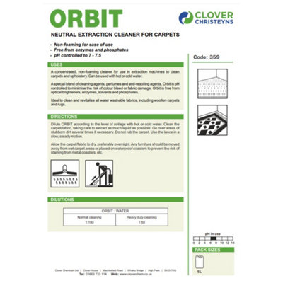 Clover Chemicals Orbit Neutral Carpet Cleaner 5l