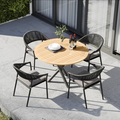 Cloverly 4 Seat Round Dining Set with Teak Table Top in Charcoal