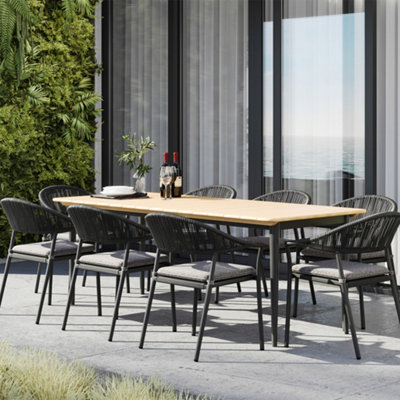 Cloverly 8 Seat Rectangular Dining with Teak Table in Charcoal