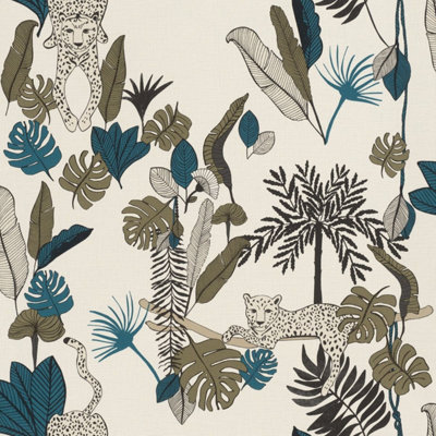 Club Botanique Leopard Wallpaper Teal Rasch 540345