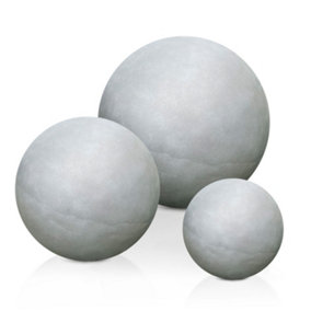Cluster Set of 3 IDEALIST Concrete Effect Light Grey Outdoor Garden Decorative Balls: D22 H20 cm + D30 H28 cm + D40 H38 cm