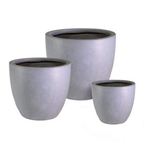 Cluster Set of 3 IDEALIST Contemporary Grey Light Garden Round Planters: D35 H32 cm, 31L + D46 H45 cm, 75L + D56 H52 cm, 128L