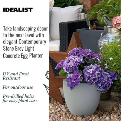 Cluster Set of 3 IDEALIST™ Garden Round Planter, Grey Reinforced Stone Cotswold Plant Pots: D35 H32 cm + D46 H45 cm + D56 H52 cm