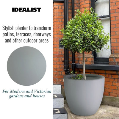 Cluster Set of 3 IDEALIST™ Garden Round Planter, Grey Reinforced Stone Cotswold Plant Pots: D35 H32 cm + D46 H45 cm + D56 H52 cm