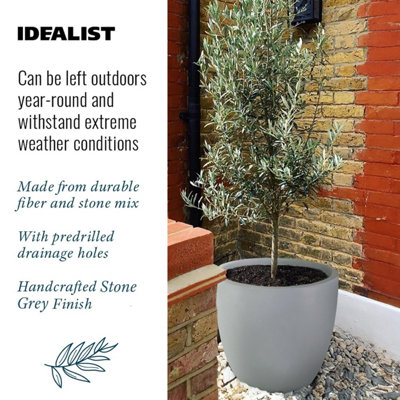 Cluster Set of 3 IDEALIST™ Garden Round Planter, Grey Reinforced Stone Cotswold Plant Pots: D35 H32 cm + D46 H45 cm + D56 H52 cm