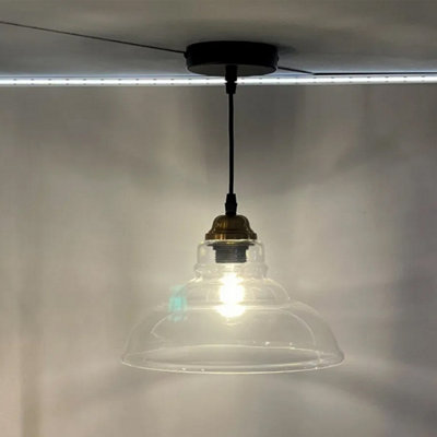 Clyde E27 IP44 Pendant Light - Clear Glass Shade with 1m Adjustable Black Flex (Lamp Not Included)