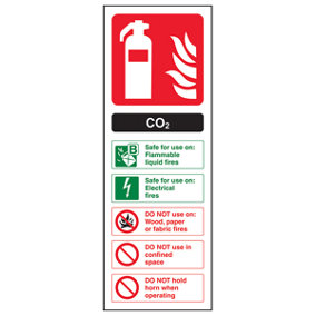 CO2 CARBON DIOXIDE Safety Sign Fire Extinguisher - 1mm Rigid Plastic - 100X280mm - 5 Pack