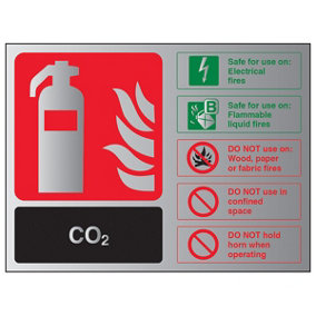 CO2 Fire Extinguisher Safety Sign - Glow in the Dark - 200x150mm (x3)