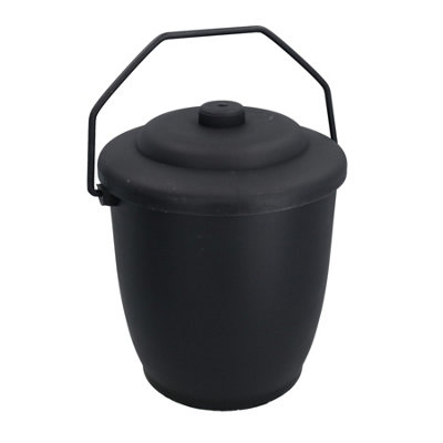 Coal Bucket & Lid Black Plastic Ash Tidy Bin Coal Carrier Fire Log