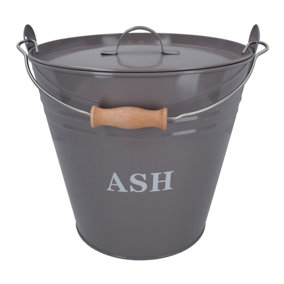 Coal Bucket & Lid Grey Metal Ash Tidy Bin Coal Carrier Fire Log Burner Kindling