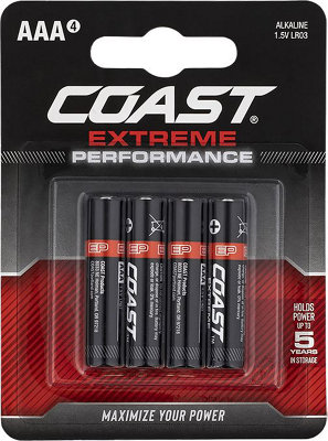 Coast Batteries Alkaline AAA AA  D C 9V Extreme and Industrial 1  2  4  10 Packs Extreme Performance Alkaline AAA 4 Pack