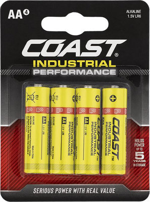 Coast Batteries Alkaline AAA AA  D C 9V Extreme and Industrial 1  2  4  10 Packs Industrial Performance AA 4 Pack