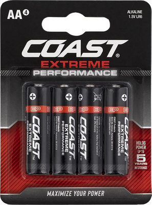 COAST Extreme Performance Alkaline AA 4 Pack of Batteries