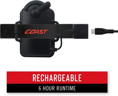 COAST LED 250 Lumens 95m Range 2 mode Focusing Head Torch Recharge HL7R